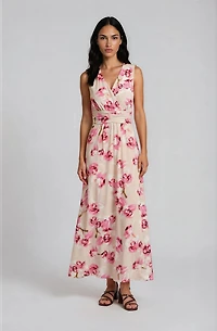 Sleeveless Printed Maxi Dress - Pink