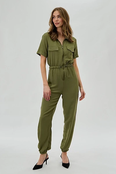 Stylexchange Vintage Zip Up Drawstring Waist Jumpsuit - Olive