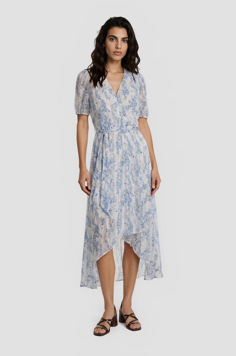 Short Sleeve Chiffon Wrap Dress - White