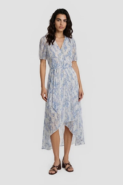 Short Sleeve Chiffon Wrap Dress - White