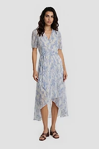 Short Sleeve Chiffon Wrap Dress - White