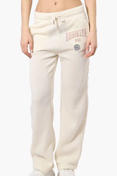 Fahrenheit Brooklyn Print Fleece Sweatpants - Cream