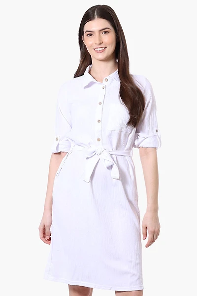 Stylexchange Vintage Belted Roll Up Sleeve Day Dress