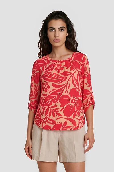 Rolled-Up Sleeve Round Neck Shirt