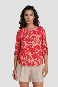 Rolled-Up Sleeve Round Neck Shirt