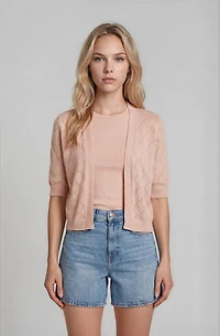 Diamond Knit Open Cardigan - Blush