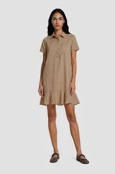 Short Sleeve Tiered Dress - Camel