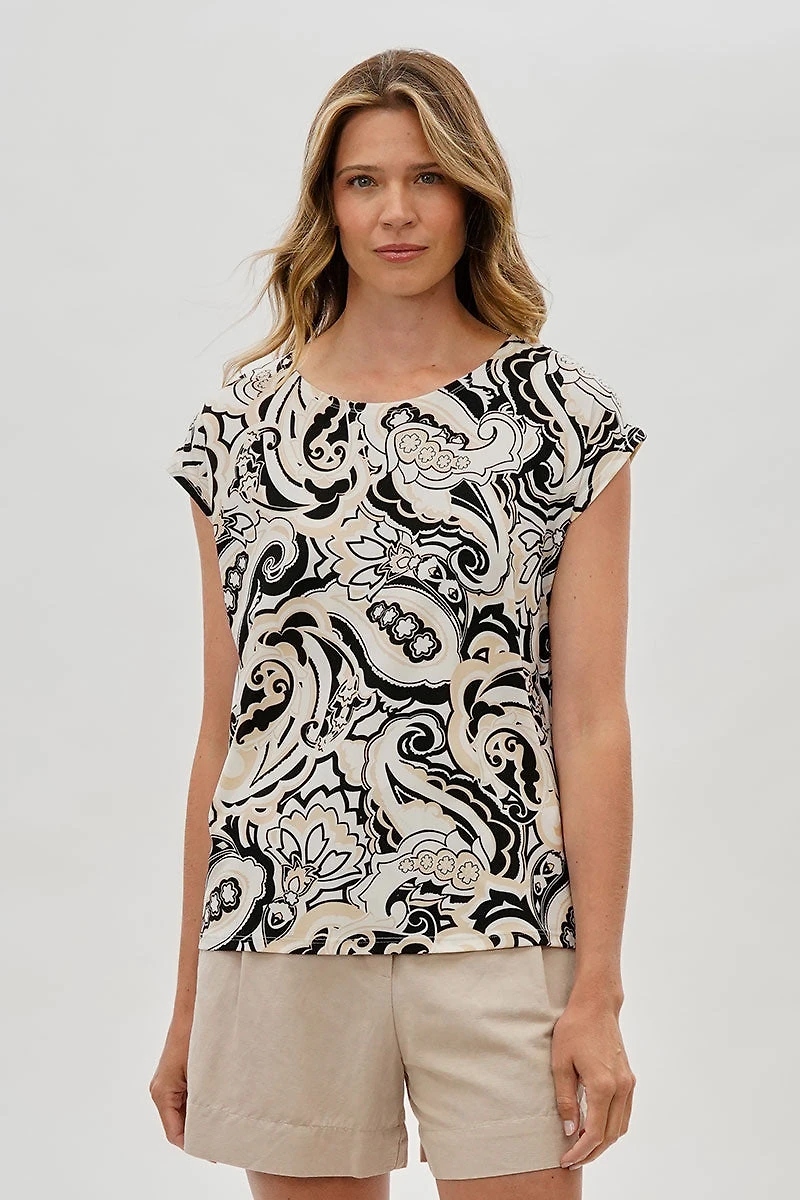 Beechers Brook Patterned Cap Sleeve Blouse