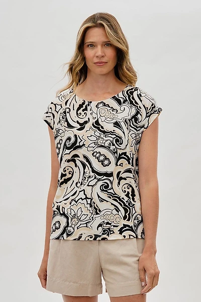 Beechers Brook Patterned Cap Sleeve Blouse
