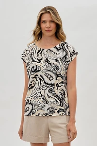 Beechers Brook Patterned Cap Sleeve Blouse