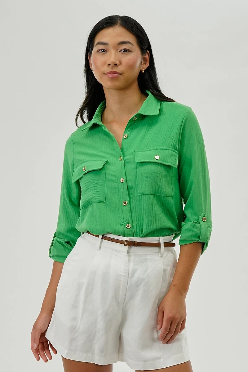 International INC Company Button Down Utility Pocket Blouse