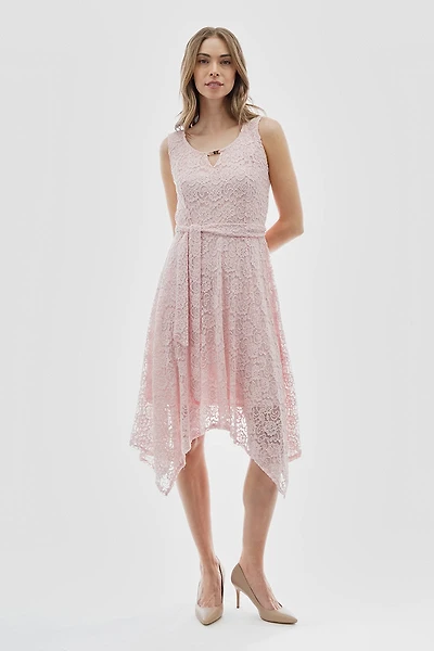 Costa Blanca Belted Lace Gold Bar Detail Cocktail Dress