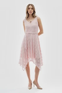 Costa Blanca Belted Lace Gold Bar Detail Cocktail Dress