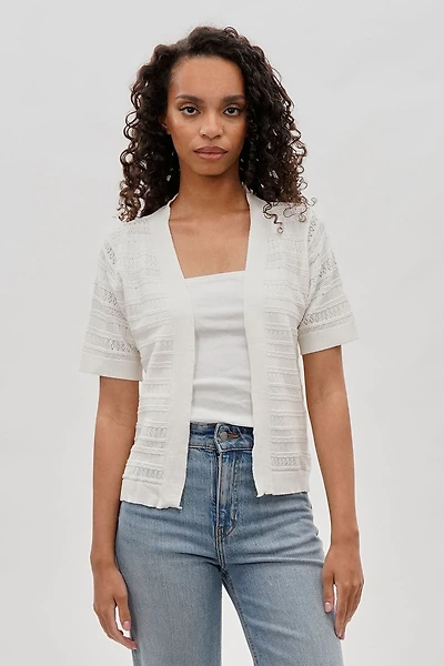 Beechers Brook Short Sleeve Knit Cardigan - White