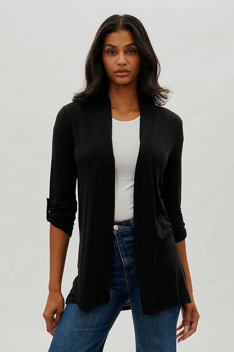 Fahrenheit Open Front Roll Up Sleeve Cardigan
