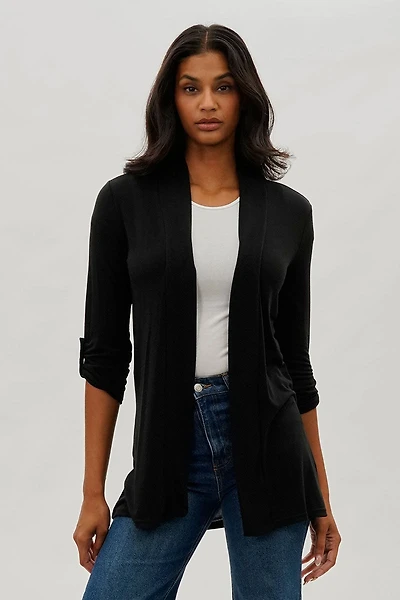 Fahrenheit Open Front Roll Up Sleeve Cardigan