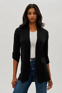 Fahrenheit Open Front Roll Up Sleeve Cardigan