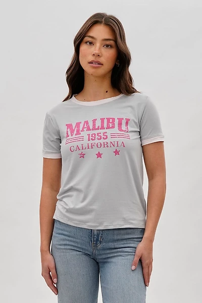 Stylexchange Vintage Malibu Graphic Ringer Tee - Grey
