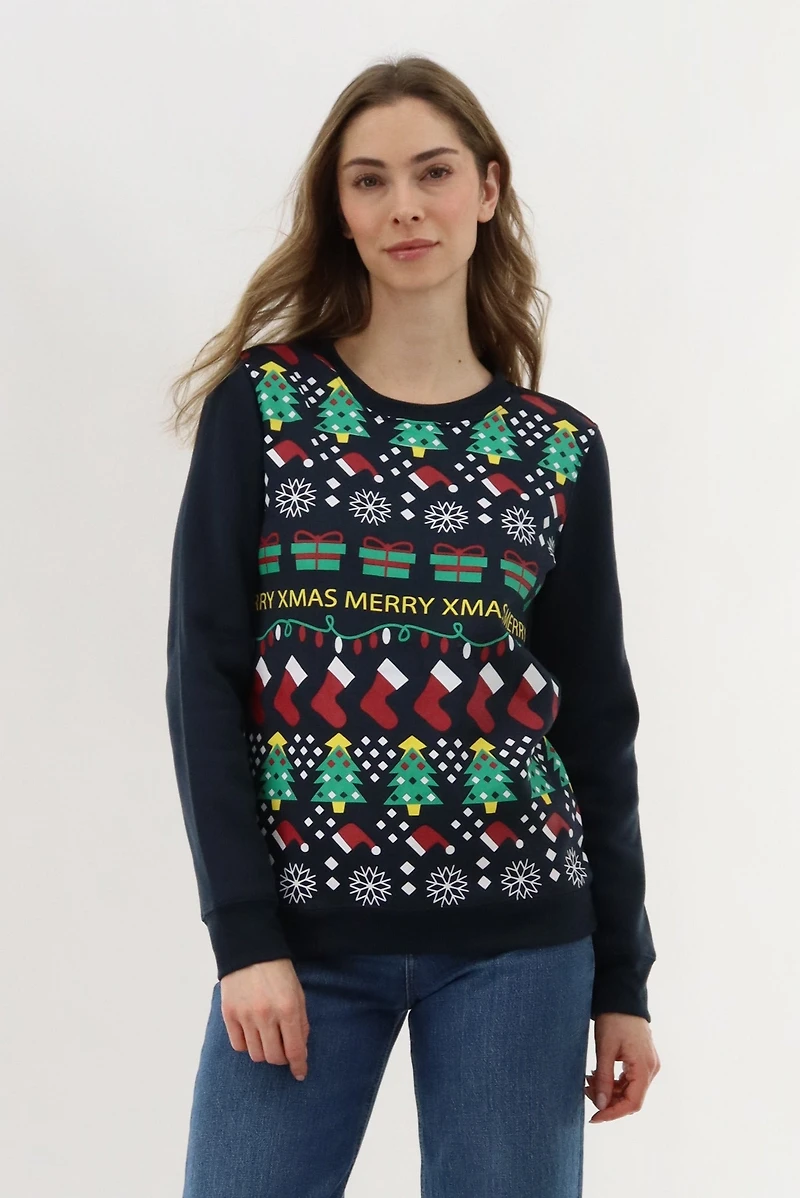 Festive Stockings Christmas Sweater - Navy
