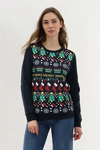 Festive Stockings Christmas Sweater - Navy