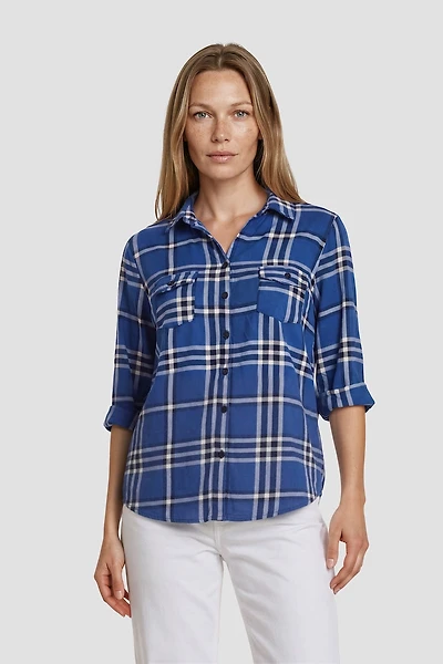 Plaid Button-Up Shirt - Blue
