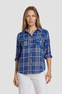 Plaid Button-Up Shirt - Blue