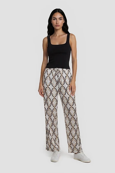 Printed Drawstring Pants - White