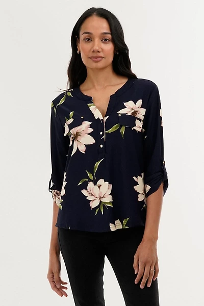 Floral Split Neck Blouse
