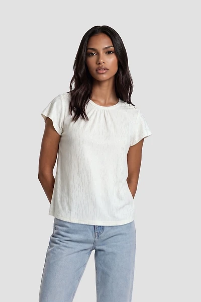 Short Sleeve Round Neck Top - White