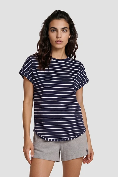 Cap Sleeve Striped Top - Navy