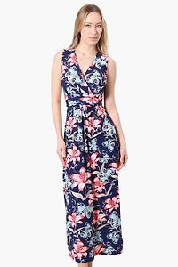 International INC Company Floral Crossover Back Tie Maxi Dress - Navy