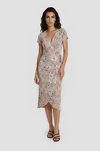 Printed Wraparound Dress - Peach
