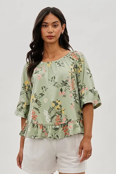 International INC Company Floral Ruffle Hem Blouse