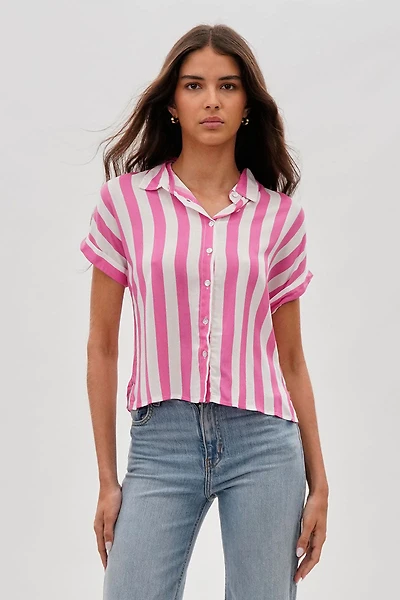 Vintage Striped Button Down Shirt - Pink