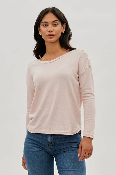 International INC Company Boat Neck Button Detail Pullover Sweater