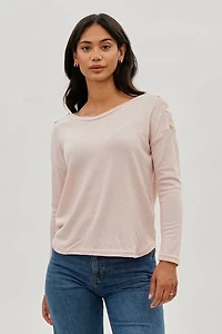 International INC Company Boat Neck Button Detail Pullover Sweater