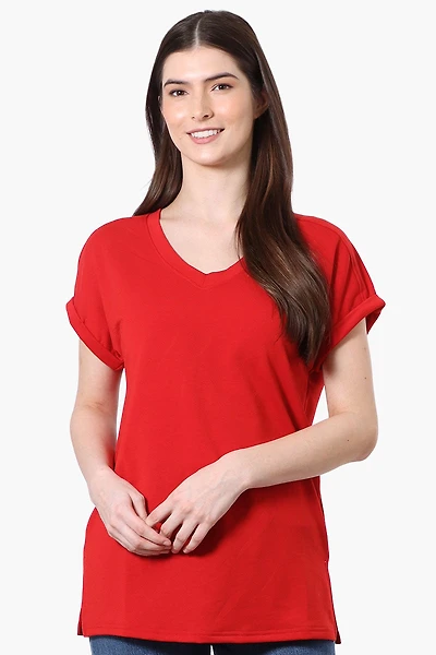 Sport Cuffed Sleeve V-Neck Tee