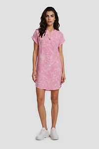 Short Sleeve Dress With Split Neck - Pink