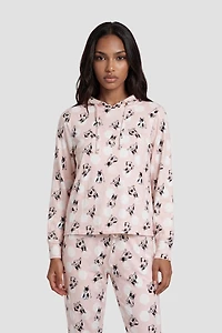 Long Sleeve Dog Print Hoodie Pajama Top - Blush