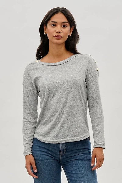 International INC Company Boat Neck Button Detail Pullover Sweater