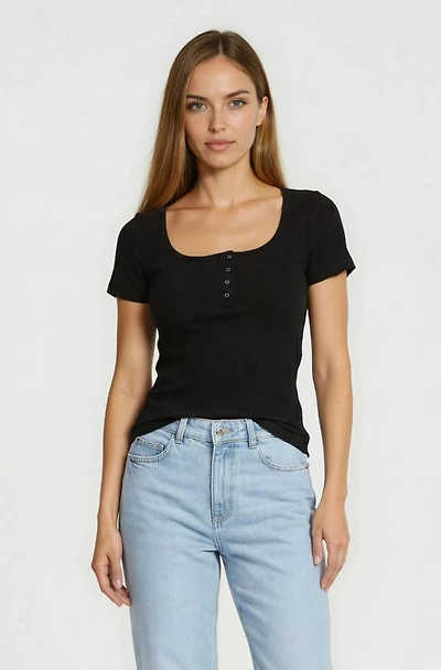 Square Neck Henley Top