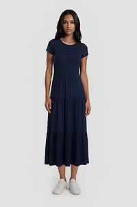 Short Sleeve Tiered Maxi Dress - Navy