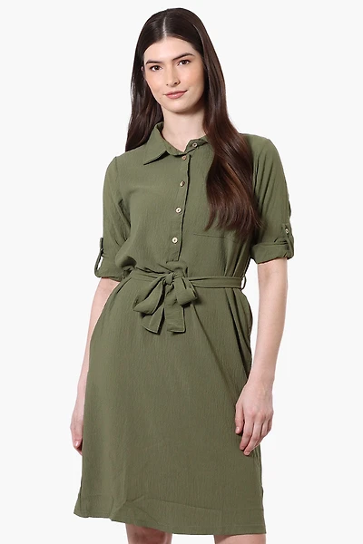 Stylexchange Vintage Belted Roll Up Sleeve Day Dress