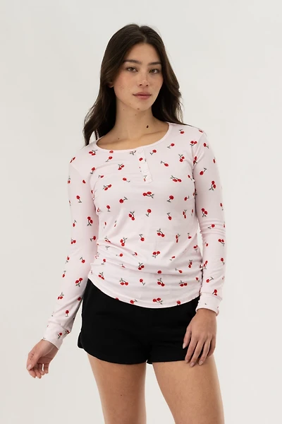 Canada Weather Gear Long Sleeve Cherry Print Pajama Top