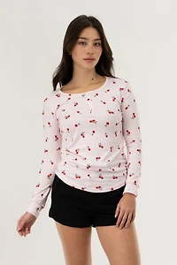 Canada Weather Gear Long Sleeve Cherry Print Pajama Top