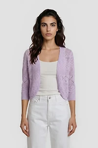 3/4 Sleeve Open Knit Shrug - Lavender