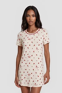 Flower Print Tunic Pajama Top - Cream