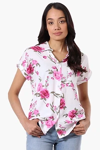 Majora Floral Camp Collar Button Up Shirt - White