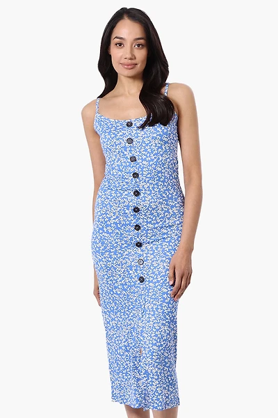 Majora Floral Button Down Midi Dress - Blue