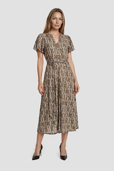 Short Sleeve Midi Wrap Dress - Multi